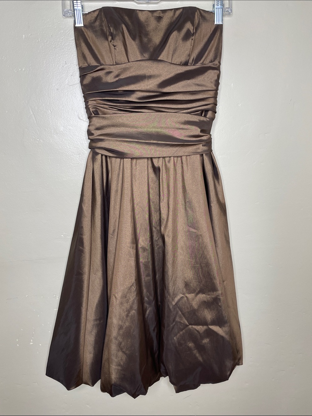 David's Bridal | Dresses | Davidss Bridal Brown Metallic Bubble Hem Strapless Cocktail Dress 2